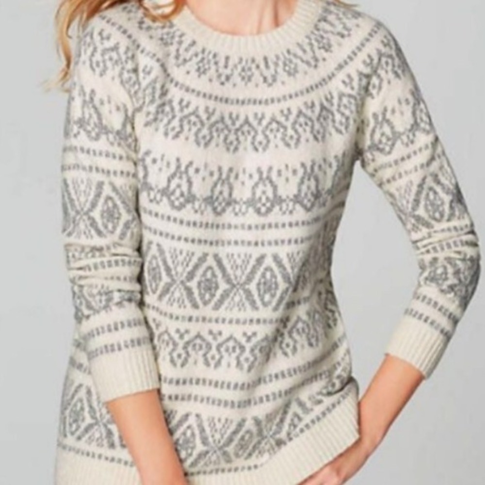 J.Jill Women XS Cream Gray‎ Fair Isle Knit Sweater Cottagecore Quiet Luxury Cozy
